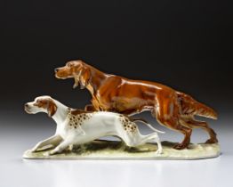 A HUTCHENREUTHER PORCELAIN 'HUNTING DOGS' FIGURAL GROUP BY FRITZ DILLER