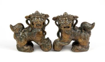A PAIR OF CHINESE BRONZE-GLAZED FU-DOGS, CONTEMPORARY