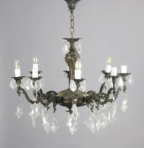 A METAL AND CUT-GLASS EIGHT-LIGHT CHANDELIER