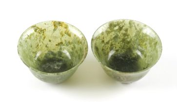 A PAIR OF CHINESE SPINACH JADE BOWLS, REPUBLIC PERIOD, 1912 - 1949