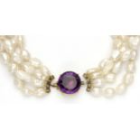 AN AMETHYST AND PEARL NECKLACE, CIRCA 1970