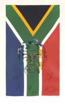 LeRoy Neiman (American 1921 - 2012) PRESIDENT NELSON MANDELA (SIGNED BY SEVERAL TENNIS PLAYERS)