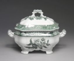 A SPODE GREEN 'GERANIUM' SOUP TUREEN AND COVER