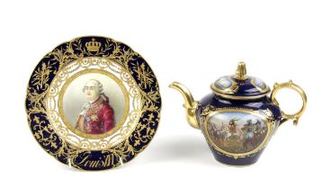 A SEVRES TEAPOT AND PLATE
