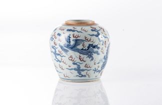 A CHINESE BLUE AND WHITE "DRAGON AND PHOENIX" GINGER JAR, PEOPLE'S REPUBLIC OF CHINA, 1949 -