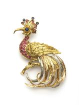 A GEMSET PEACOCK BROOCH