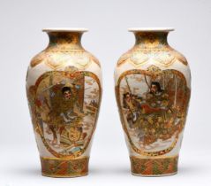 A PAIR OF JAPANESE SATSUMA VASES, MEIJI PERIOD, 1868 - 1912