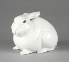 A JAPANESE BANKO WARE PORCELAIN OKIMONO OF A RABBIT, EDO PERIOD, NUNAMI ROZAN, 1718 - 1777