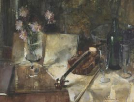 Irmin Henkel (South African 1921 - 1977) STILL LIFE WITH VIOLIN