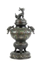 A CHINESE BRONZE CHAMPLEVÃ‰ ENAMEL "QILIN" CENSER, LATE 19TH CENTURY