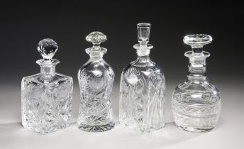 THREE ASSORTED CZECH CRYSTAL ROSE PATTERN DECANTERS