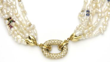 A GEMSTONE, DIAMOND AND PEARL NECKLACE, CIRCA 1970