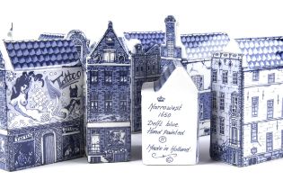 NINE BLUE AND WHITE MINIATURE DELFT CANAL HOUSES