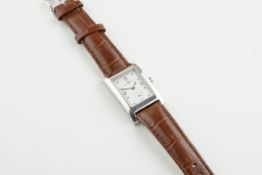 BAUME & MERCIER WRISTWATCH, rectangular white dial with hour marker and hands, 25mm stainless