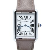 CARTIER LADIES SIZE TANK SOLO MODEL 2716 IN STAINLESS STEEL WITH DEPLOYMENT BUCKLE & BOX DATED 2005.