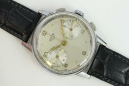 VINTAGE HEUER CHRONOGRAPH 349 CIRCA 1940's, circular silver dial with dot and arabic numeral hour