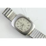 UNIVERSAL GENEVE UNISONIC WRISTWATCH, oval silver dial with baton hour markers, date aperture at 3