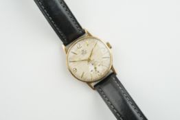 SMITHS DE LUXE 9CT GOLD WRISTWATCH, circular linen dial with hour markers and hands, 31mm 9ct gold