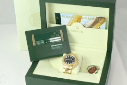 18CT GOLD ROLEX YACHT-MASTER 16628 WITH BOX AND PAPERS 2008, Blue sunburst dial with applied dot and