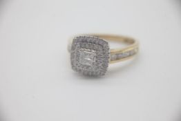 Fine 18ct Gold Square Double Halo RingSet with a Princess Cut Diamond the ring is stamped 0.75