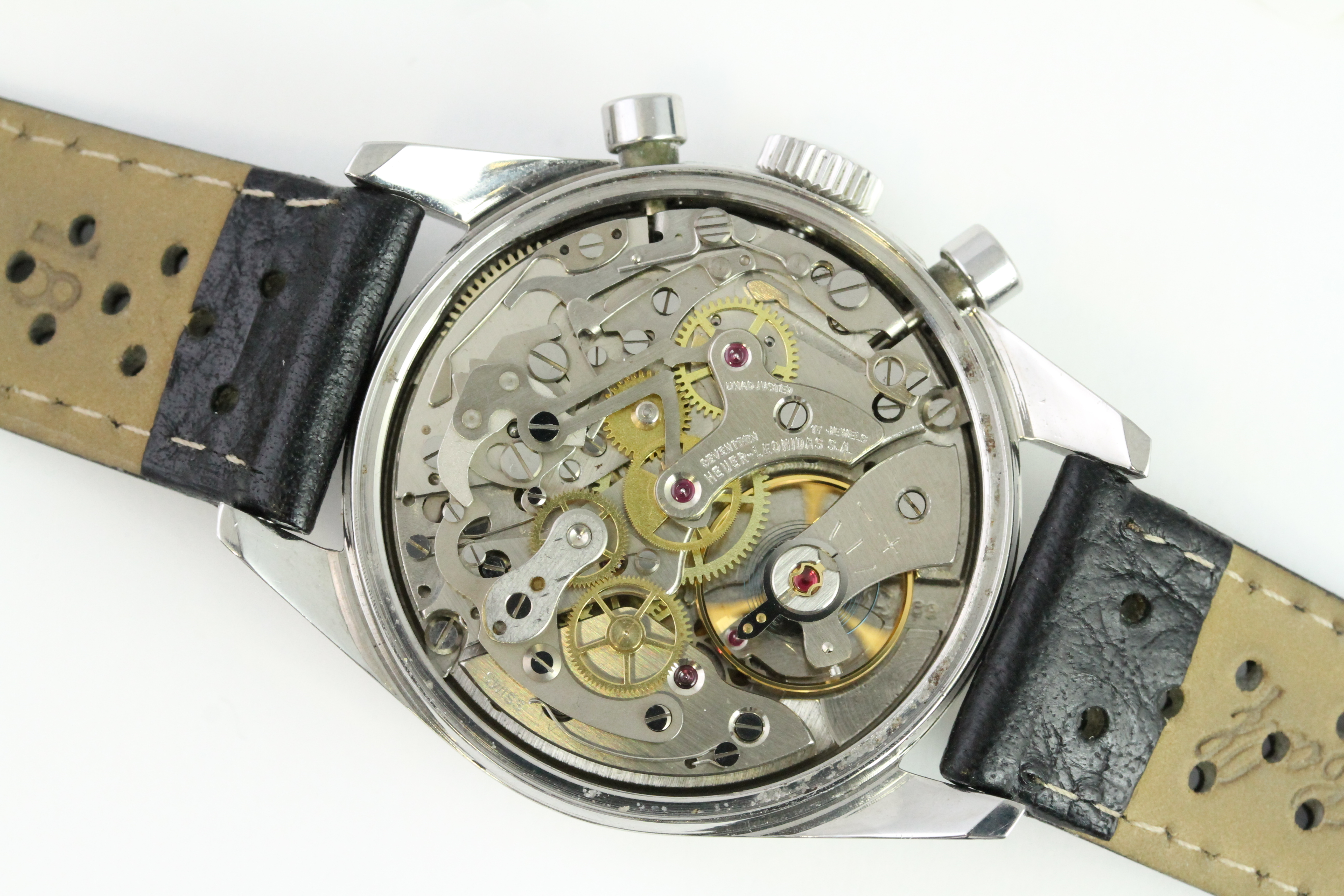 VINTAGE HEUER CARRERA DATO12 CHRONOGRAPH 3147S CIRCA 1966, circular sunburst silver dial with - Image 4 of 4