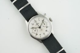 LEMANIA BRITISH MILITARY HS9 SINGLE PUSHER CHRONOGRAPH, circular white dial with hands and hour