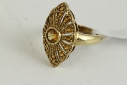 Fine 9ct gold and citrine ring, set in 9ct gold with citrine stones. The head of the ring measures