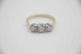 Fine Yellow Gold Traditional Three Stone Ring With an estimated 60pts of Diamonds. UK size L1/2.