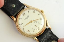 18CT VINTAGE LONGINES AUTOMATIC, circular cream dial with arabic numeral hour markers, subsidiary