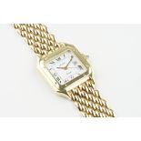 GENEVE DATE QUARTZ 14CT GOLD WRISTWATCH, square white dial with roman numeral hour markers and