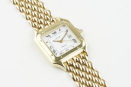 GENEVE DATE QUARTZ 14CT GOLD WRISTWATCH, square white dial with roman numeral hour markers and