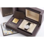 ZENITH ELITE AUTOMATIC DATE WRISTWATCH W/ BOX & GUARANTEE, circular silver textured dial with arabic