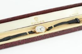 9CT LADIES TUDOR COCKTAIL WATCH WITH TUDOR BOX, 21.5mm 9ct gold case, currently running