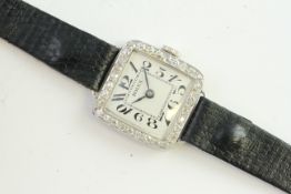 LADIES ROLEX DIAMOND COCKTAIL WATCH WITH BOX, square white dial with arabic numeral hour markers,