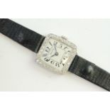 LADIES ROLEX DIAMOND COCKTAIL WATCH WITH BOX, square white dial with arabic numeral hour markers,