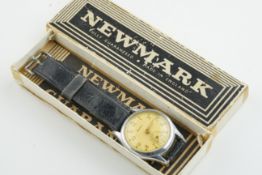 NEWMARK VINTAGE WRISTWATCH W/ BOX, circular dial with hour marker and hands, 33mm case without a
