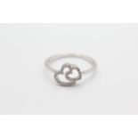 9ct white gold diamond set twin hearts ring (2g)