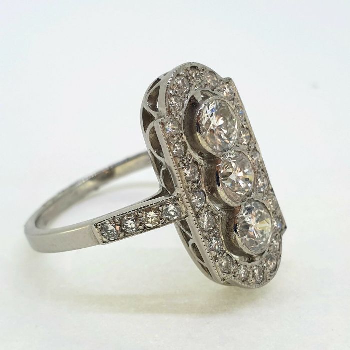 Art Deco style plaque ring, set with an estimated 1.50 carats in total. The 3 central diamonds are - Image 2 of 4