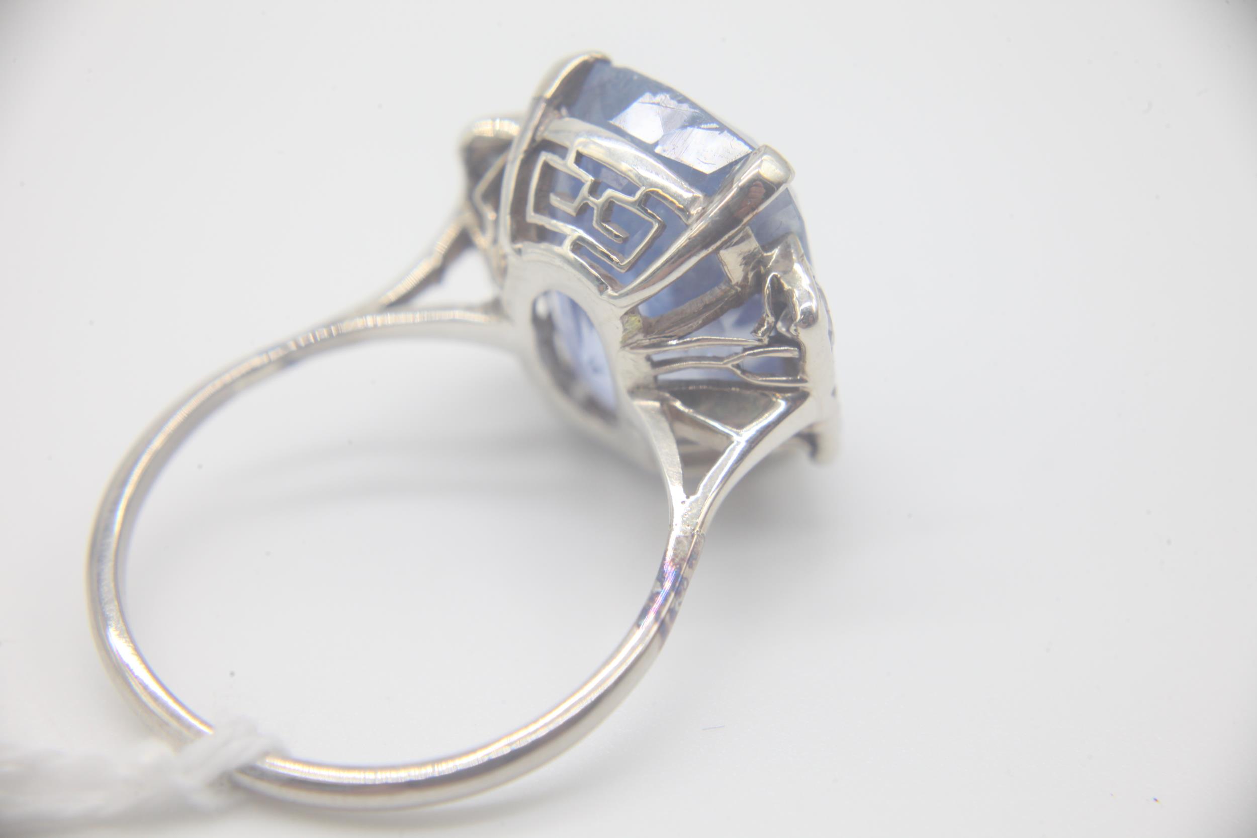 Natural 15.76 carat cushion cut ceylon sapphire, set in a white metal shank with two diamonds either - Image 6 of 6