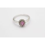 9ct gold diamond & pink sapphire halo dress ring (1.8g)