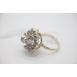 Vintage 14ct Gold Large Sapphire Cluster RingSet in 14ct Gold marked 14K. Head of the ring