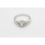 9ct white gold green topaz & clear gemstone dress ring (3.2g)