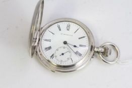 SILVER "HY MOSER & CE" POCKET WATCH 55MM CIRCA 1900s, White dial with roman numeral hour markers,