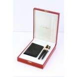 DIABOLO DE CARTIER 2X PEN AND WALLET SET, fountain pen, black with gold detail, cabochon set lid,