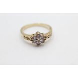 9ct gold vintage diamond & tanzanite floral ring (2.3g)