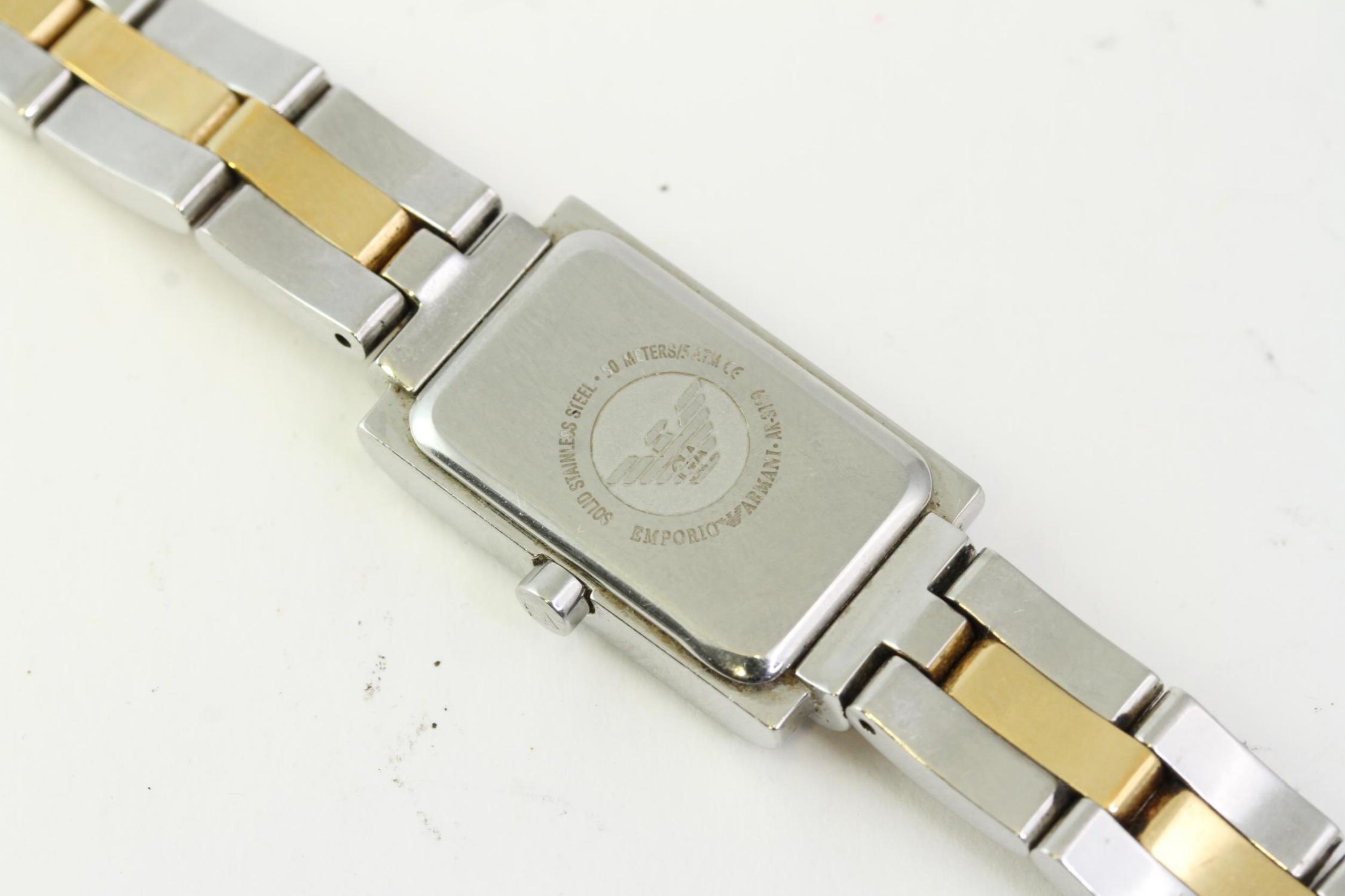 LADIES EMPORIO ARMANI MOTHER OF PEARL QUARTZ WATCH, rectangular mother of pearl dial with - Image 3 of 3