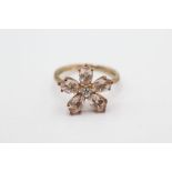 9ct gold diamond & morganite floral cluster ring (2.6g)