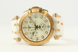 TISSOT T-RACE WATCH WITH QUARTZ MOVEMENT, WHITE DIAL WITH STAINLESS STEEL ROSE GOLD BEZEL ON A