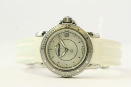 LADIES MONTBLANC REFERENCE 7036, mother of pearl dial, date aperture, rotating outer bezel, 38mm