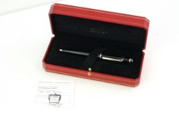 DIABOLO DE CARTIER BALL POINT PEN WITH BOX AND PAPERS, black case, cabochon top, with box and